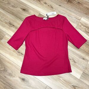 Michael Stars Ultra Rib Kiki Cut Out Top Sangria Size Large
